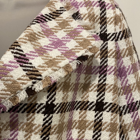 Cutaway Jacket in Houndstooth Fringe Tweed,size-4, pink/brown/cream/pink/,lined - Picture 7 of 12